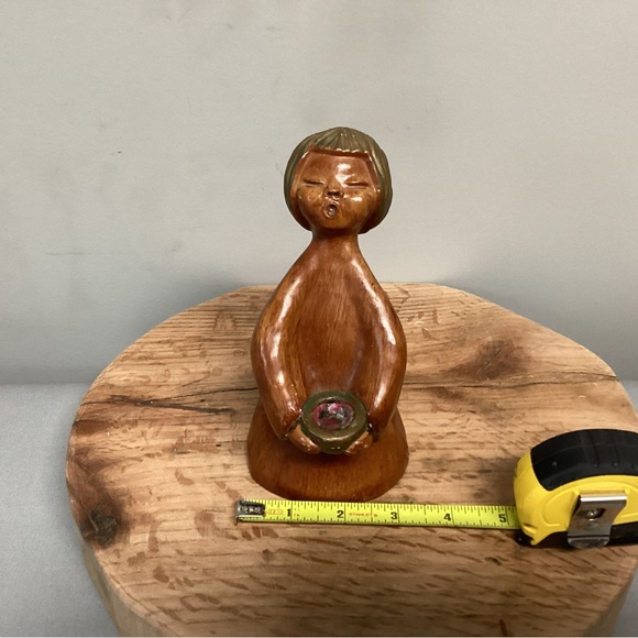 Vintage - Wood Carved Singing Angel Girl Figurine - Candle Holder - Decor - Picture 11 of 12